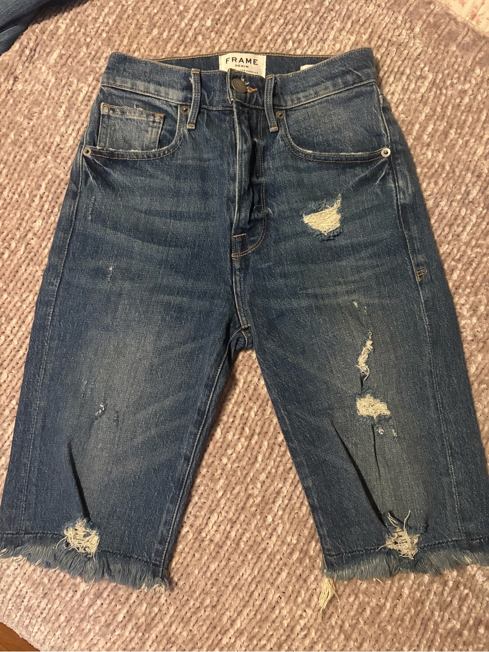 Frame Denim Men's Distressed Blue Cutoff Jeans
